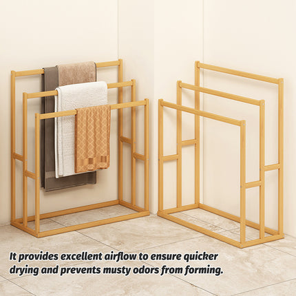 Bamboo Floor Standing Towel Rack Durable Space Saving for Bathroom Bedroom Use