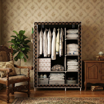 Simple Steel Frame Wardrobe Sturdy Dust-Proof for Clothes Hat Coat Storage Use