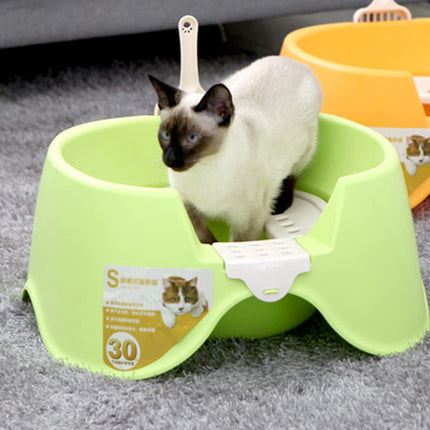 Cat Litter Box Open Toilet Green Squat Style Pet Tray Easy Clean Plastic Kitty