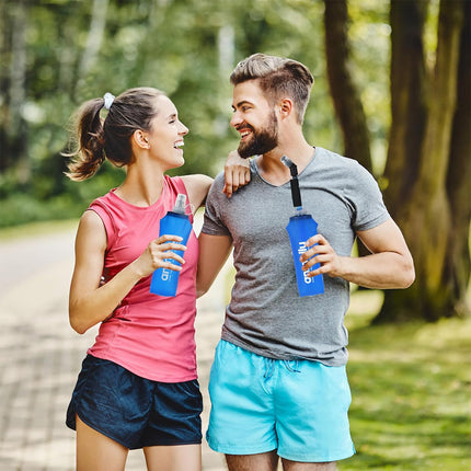 Collapsible Water Bottle 500ml Soft TPU with Straw Foldable Running Hiking