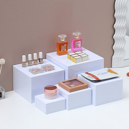 6PCS White Square Display Stand Set Stackable for Jewellery Perfume Cosmetics