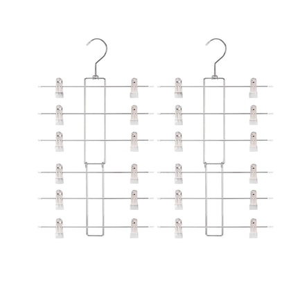 2PCS 6-Tier Pants Hanger Closet Organizer Skirt Hangers with Clips Space Saving