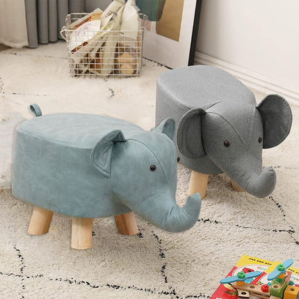 Cute Elephant Solid Wood Low Stool Shoe Changing Stool Durable for Home Entryway