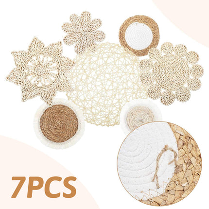 Boho Wall Decor Set 7PCS Handwoven Natural Rattan Cotton Living Room Porch