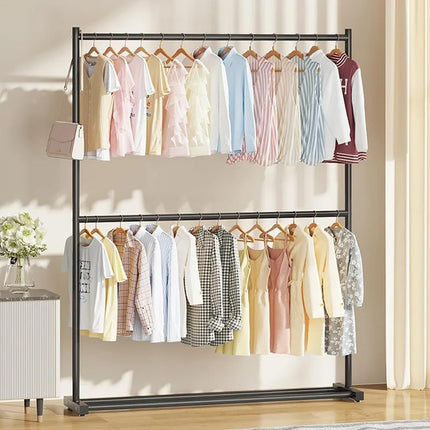 Double Layer Clothes Rack Durable Metal Frame Sturdy for Living Room Balcony Use