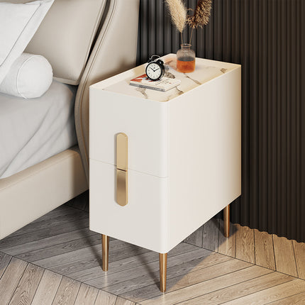 Narrow Nightstand Table Modern Style White Small Two Drawers Bedside Cabinet