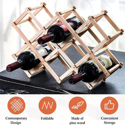 Wine Rack Wooden Display Rack Holds 5 or 10 Bottles for Home Decor Sturdy Durable