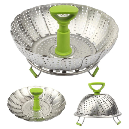Folding Stainless Steel Steamer Basket Expandable Safe Durable Easy To Use
