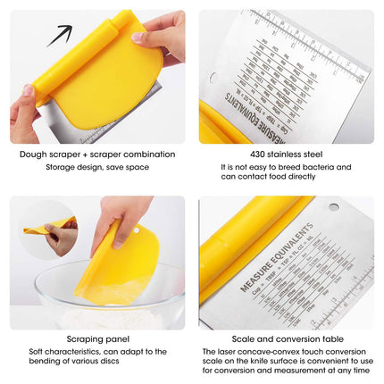 Stainless Steel Bench Scraper Dough Cutter with Scale and Roll Handle Baking Tool