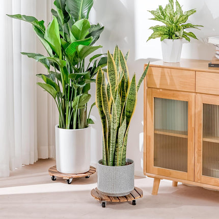 Round Swivel Caster Wooden Planter Stand Plant Pot Base for Plant Moving