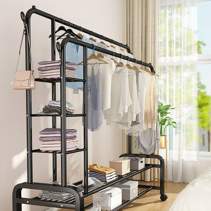Double Row Floor-Standing Clothes Rack Space Saving for Bedroom Clothes Storage
