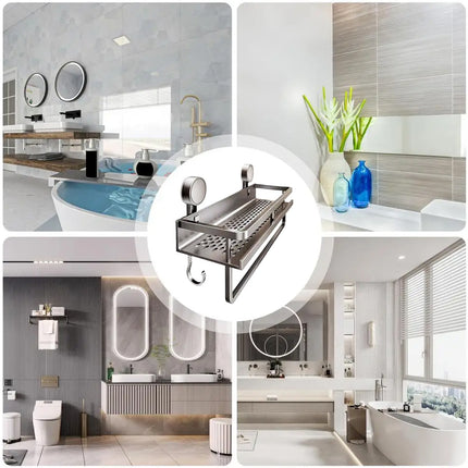 Suction Cup Rack Space Aluminum For Bathroom Washstand Toilet Hole Free Storage