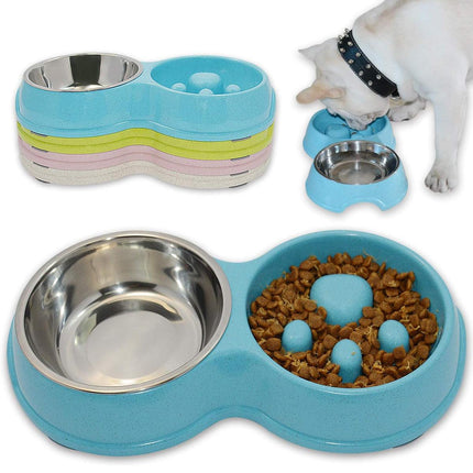 Dog Bowl Anti Choking Slow Feeder Cat Food Dish Double Bowl Pet Feeding Utensils