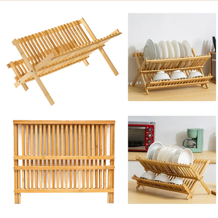 Bamboo Dish Drying Rack 2 Tier Foldable Sink Organiser 45 x 26cm Countertop