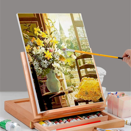 Desktop Solid Wood Easel With Drawers Adjustable Wood Desk Table Easel for Draw