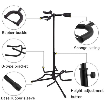 2/3Head Guitar Stand with Height Adjustment Foldable Holder Guitar Stand Bass