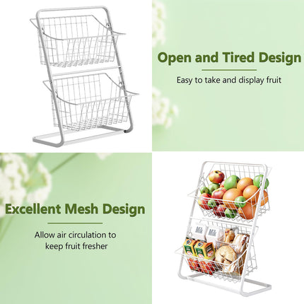 2 Tier Detachable Wire Storage Rack White Metal Basket Stand for Bathroom Desk