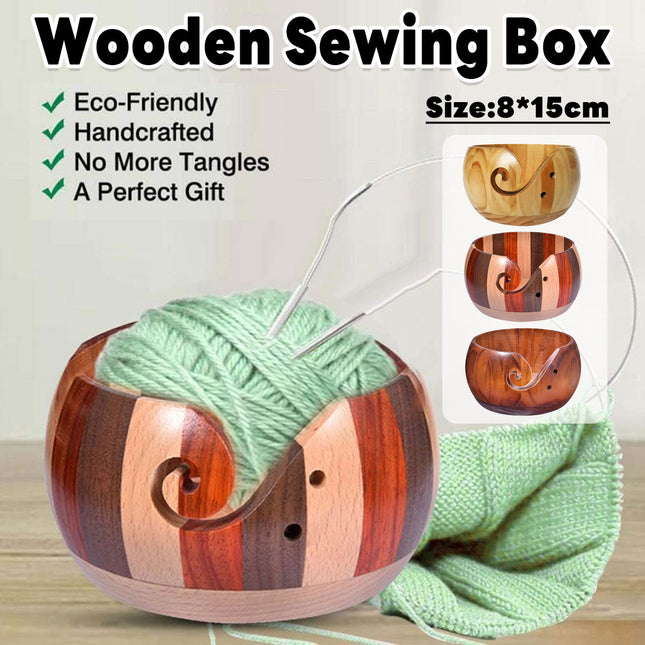 Wooden Round Yarn Bowl Handmade Durable for Knitting Crocheting Craft Use