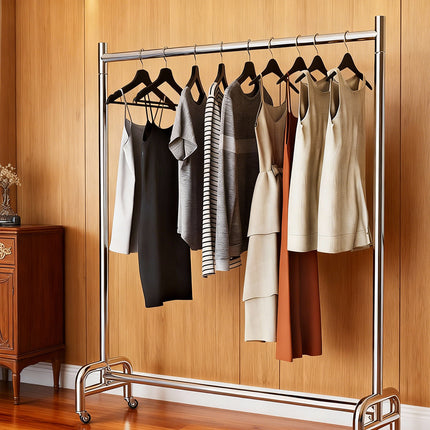 Floor-Standing Mobile Garment Rack with Wheels Clothes Display Stand Sturdy