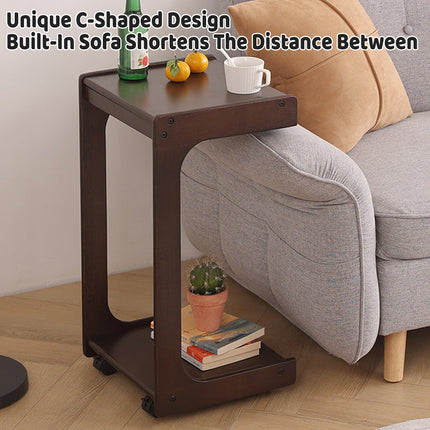 Solid Wood Rolling Coffee Table Mobile Side Table with Wheels 2-Tier Home Use
