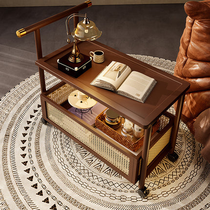 Bamboo Mobile Coffee Table with Wheels Movable Living Room Bedroom Space Saving