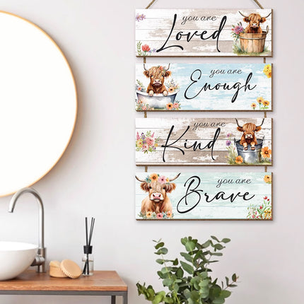 Highland Cow Hanging Plaque Decoration Rustic Style Durable Wood Material
