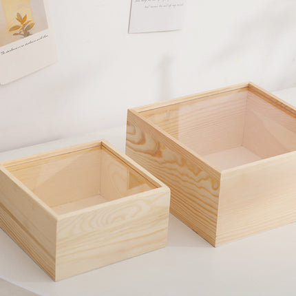 Solid Wood Storage Box with Acrylic Sliding Lid Pull Out Gift Packaging Case