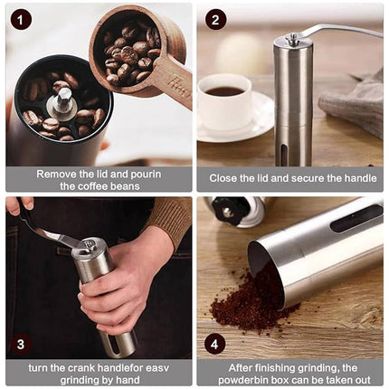 Stainless Steel Manual Coffee Grinder Ceramic Burr Portable Silver Black