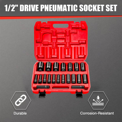20 Piece Impact Socket Set Half Inch Drive Automotive Repair Workshop Tool Kit