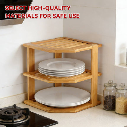 Bamboo 3 Tier Corner Kitchen Storage Shelf Countertop