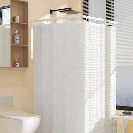 Shower Curtain Set Foldable Rod No Drill Wet Dry Separation White Curtain Set