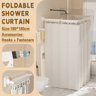 Shower Curtain Set Hidden Foldable Rod No Drill White Curtain Wet Dry Separation