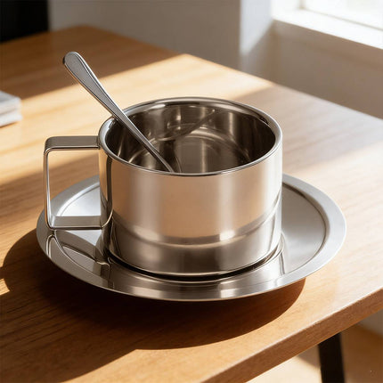 200ml Stainless Steel Espresso Coffee Cup Saucer and Spoon Set Milan Style