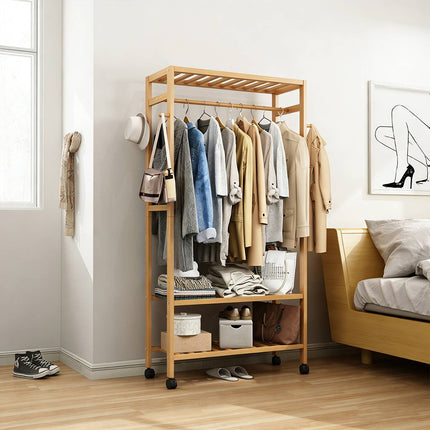 Bamboo Floor Clothes Rack on Wheels 160x80x32cm