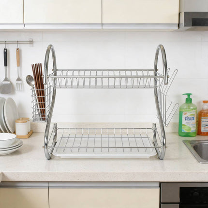 2 Tier Dish Drying Rack Kitchen Countertop Tableware Storage Organizer Holder