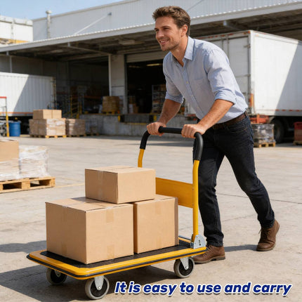 Foldable Platform Trolley Cart Steel Frame Swivel Wheels Warehouse Home Moving