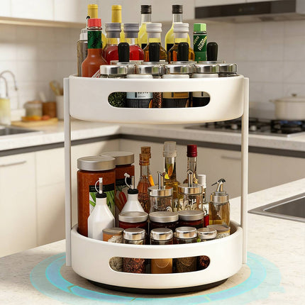 Rotating Seasoning Storage Rack 2 Tier Kitchen Condiment Spice Organiser Round