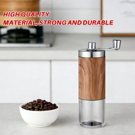 Manual Hand Crank Coffee Grinder Adjustable Burr Mill Wood Grain Portable