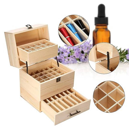 Three Tier Wooden Essential Oil Storage Box with Drawer