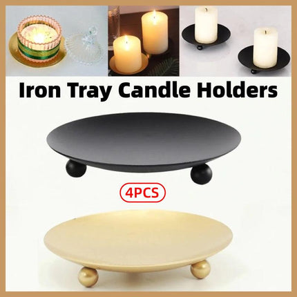 4pcs Iron Plate Candle Holder Aroma Base Tray for Decorative Candle Stand Set
