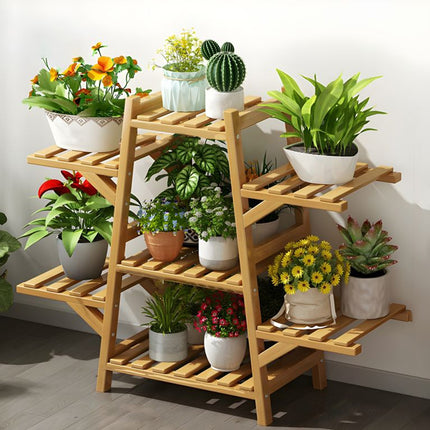 Modern Bamboo Multi Layer Plant Stand Indoor Flower Pot Shelf for Balcony and Living Room