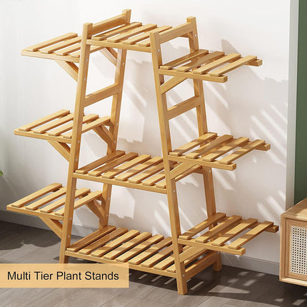 Modern Bamboo Multi Layer Plant Stand Indoor Flower Pot Shelf for Balcony and Living Room