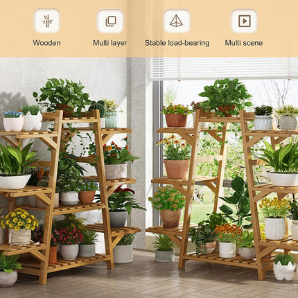 Modern Bamboo Multi Layer Plant Stand Indoor Flower Pot Shelf for Balcony and Living Room