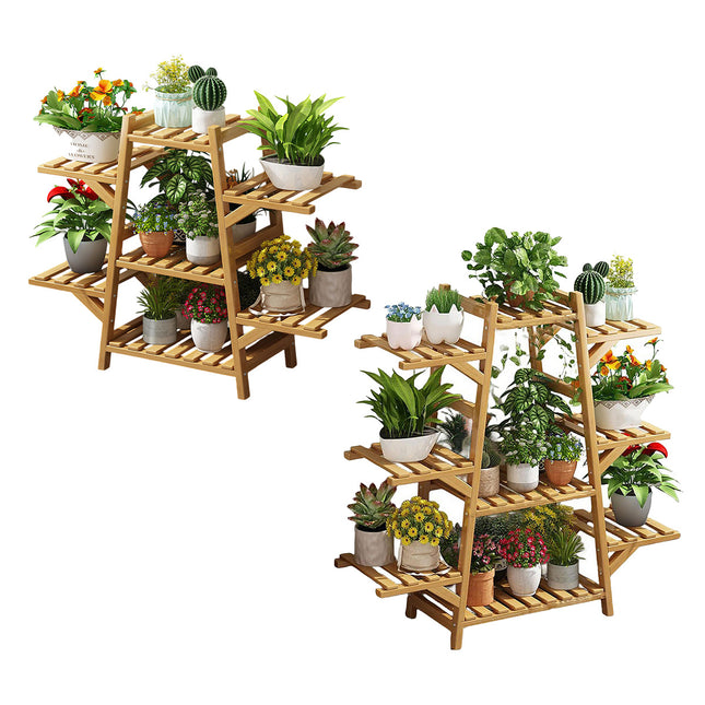 Modern Bamboo Multi Layer Plant Stand Indoor Flower Pot Shelf for Balcony and Living Room