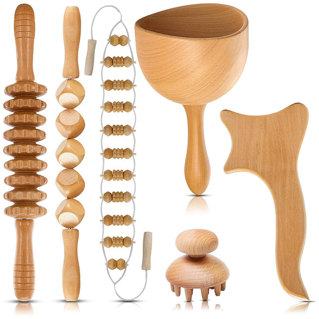 6PCS Wooden Massage Tool Set for Relaxation and Body Care