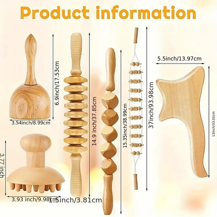 6PCS Wooden Massage Tool Set for Relaxation and Body Care
