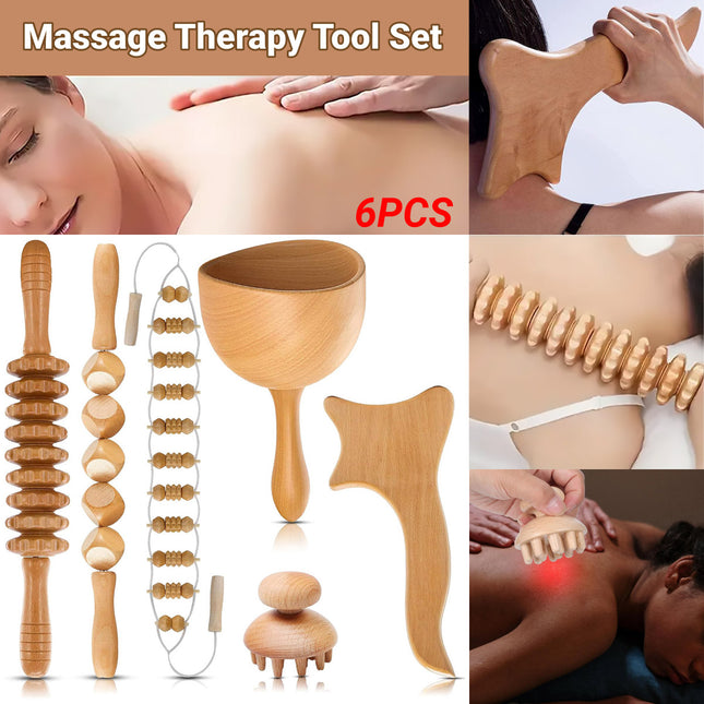 6PCS Wooden Massage Tool Set for Relaxation and Body Care