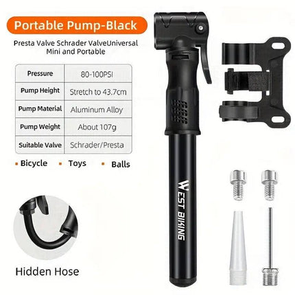 Portable Bicycle Pump Mini Inflatable Tube Pump Tire Inflator for Bike Cycling
