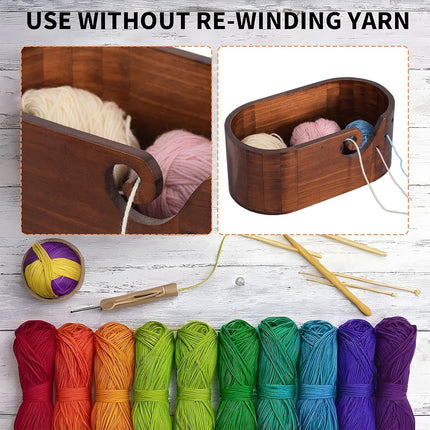 Vintage Solid Wood Oval Yarn Bowl for Knitting with Single or Double Spiral