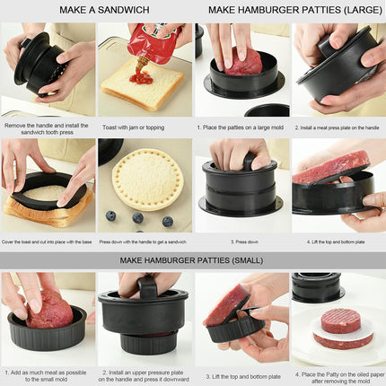 Manual Hamburger Press Round Meat Patty Mould Non Stick BBQ with 100 Wax Discs